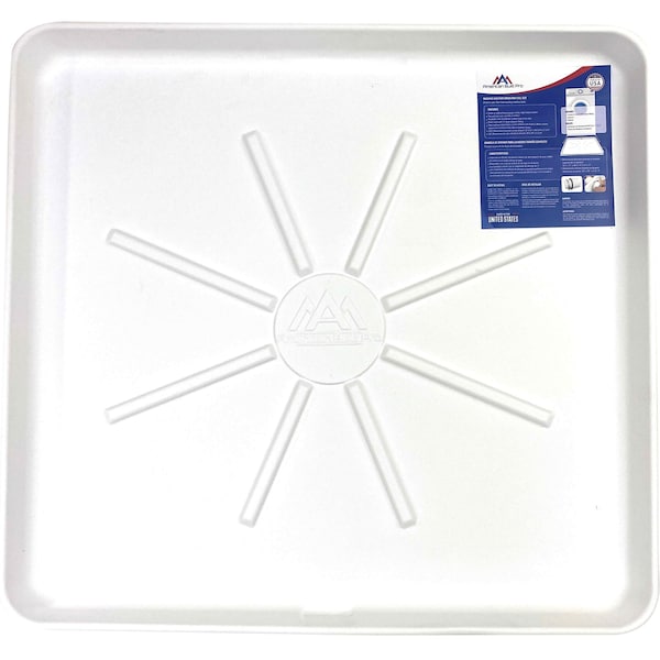 Washing Machine Drain Pan, 30 In X 28 In Plastic White Undrilled WDrain Hose Adapter, 10PK